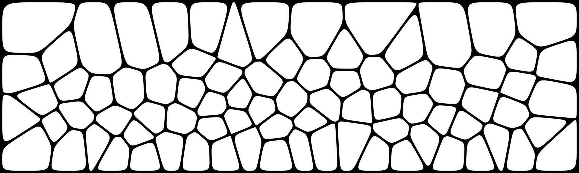 Abstract black-and-white Voronoi-style pattern with irregular, organic cells arranged in a rectangular grid, creating a natural, stone-like texture. vector