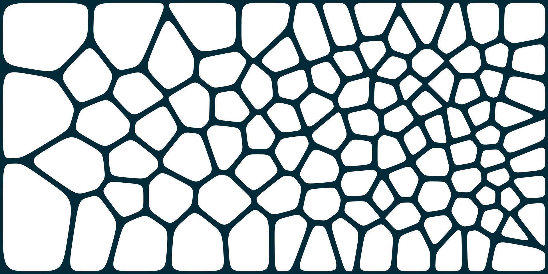 Abstract organic mesh pattern with irregular polygonal cells, gradually decreasing in size from left to right, resembling a cellular or cracked surface structure. vector