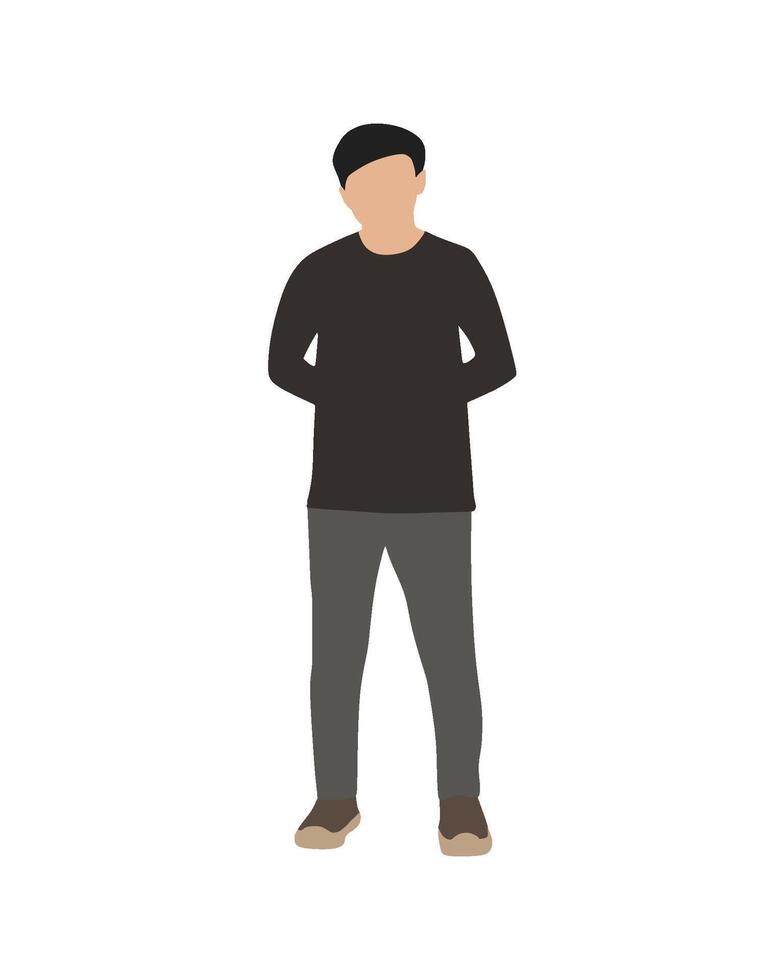 Flat art people and illustration, man in black shirt and gray pants standing vector