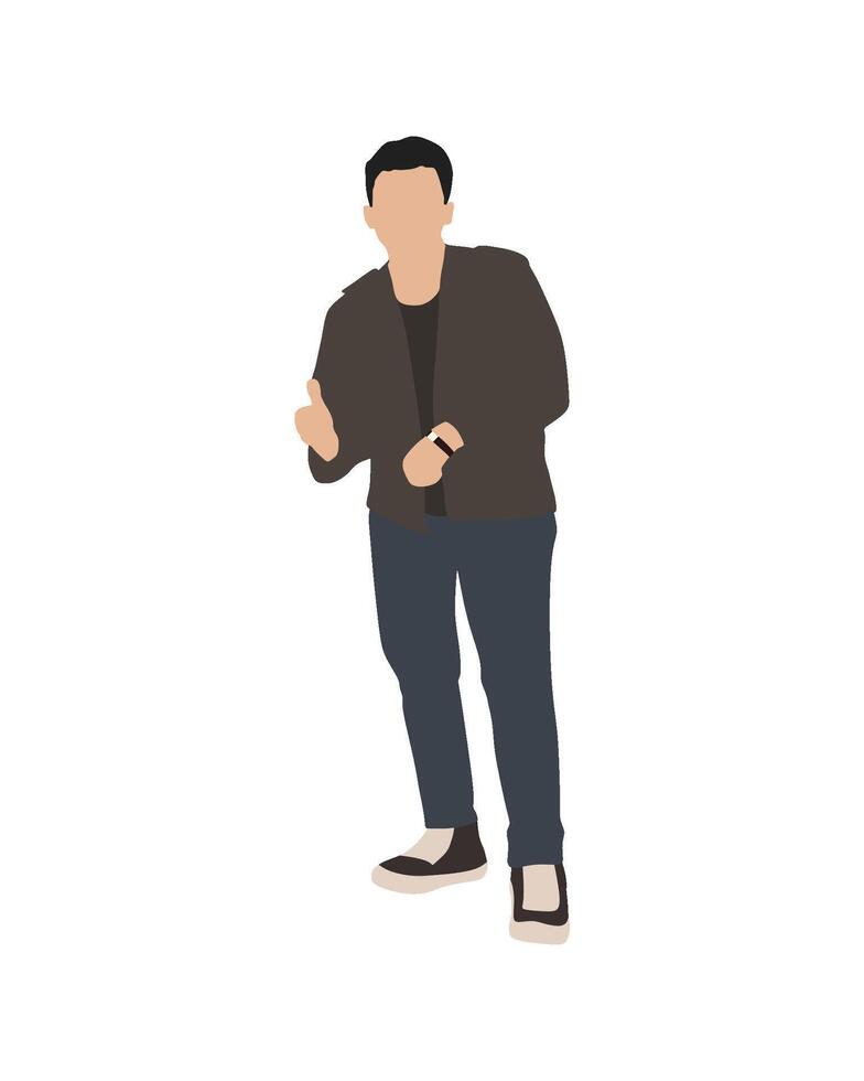 Flat art people and illustration, man posing with a thumb up gesture, faceless illustration in a casual outfit vector