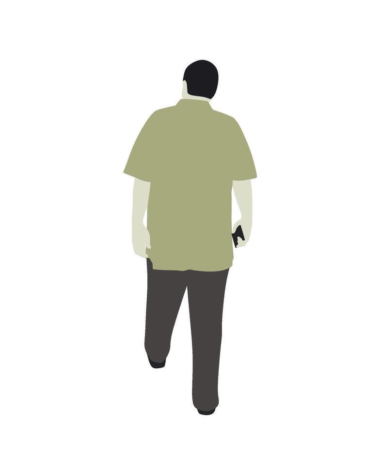 Flat art people and illustration, old man holding phone with formal outfit walking view from behing vector