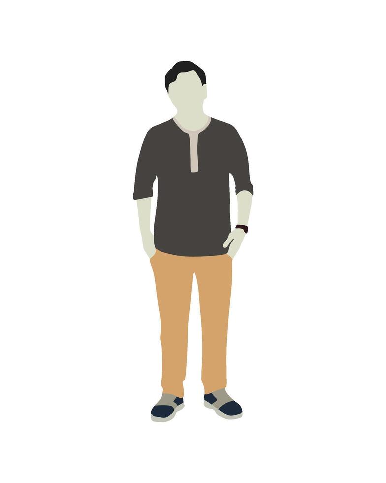 Flat art people and illustration, wavy haired man posing wearing casual clothes vector