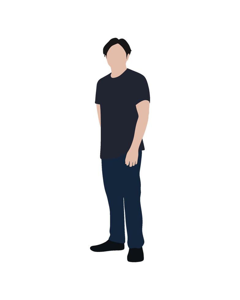 Flat art people and illustration, medium haired-man in simple casual clothing vector