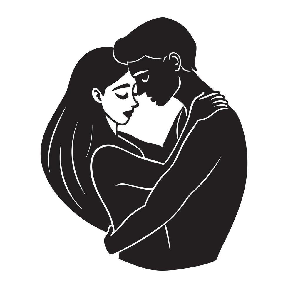 Couple hugging silhouette illustration for love and romance themes vector