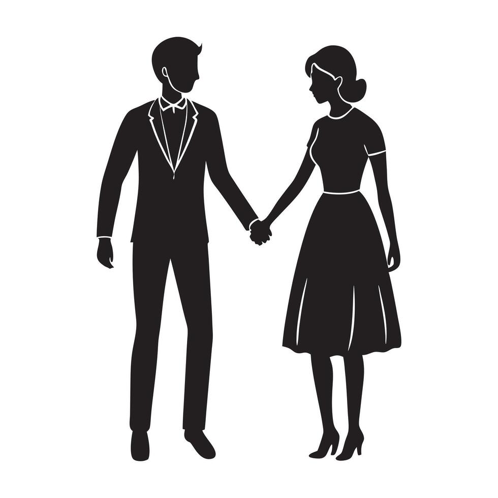Silhouette of couple holding hands romantic art for relationship themes vector
