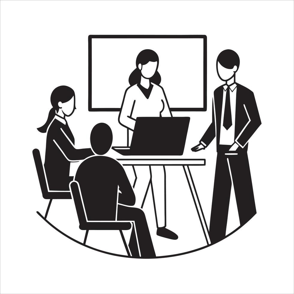 Coworkers collaborating on project together vector