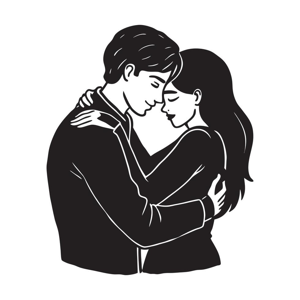 Silhouette of couple hugging for affection and romantic artwork vector