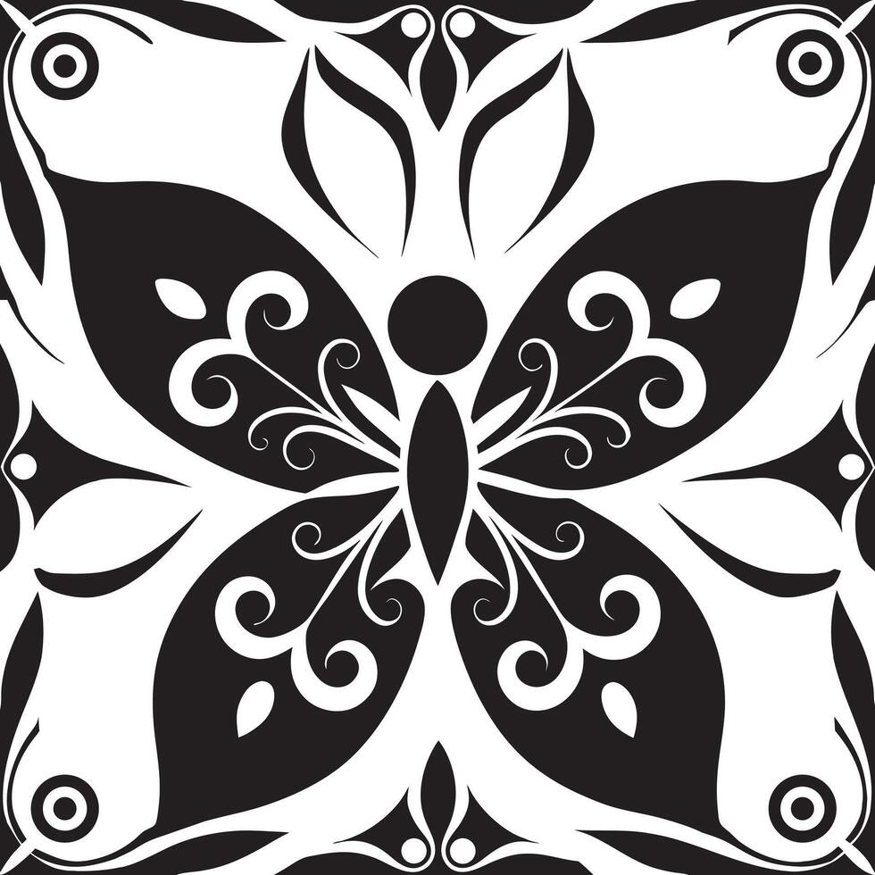 Seamless pattern design with abstract floral elements, butterfly silhouette, and ornate tribal illustration art vector
