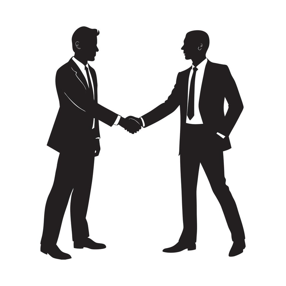 Silhouette of business men shaking hands for partnership and deal art vector