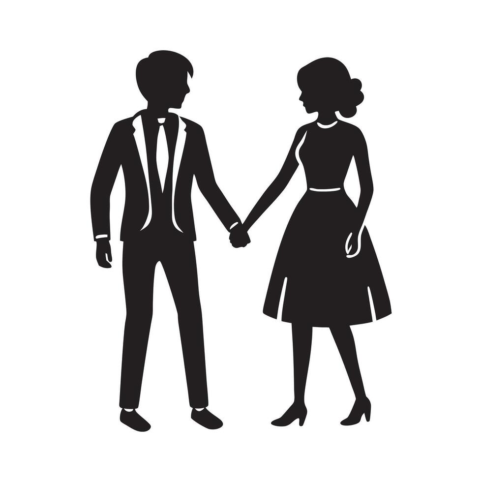 Silhouette of couple holding hands together in love design vector