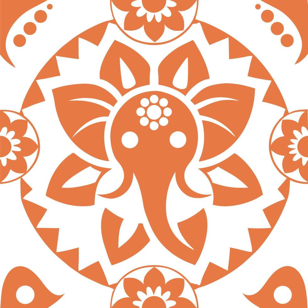 Abstract floral illustration elephant head religious seamless mandala pattern with vintage ornament vector