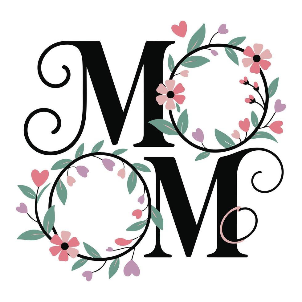 Mom floral design with hearts and flowers, a perfect Mother's Day gift idea vector