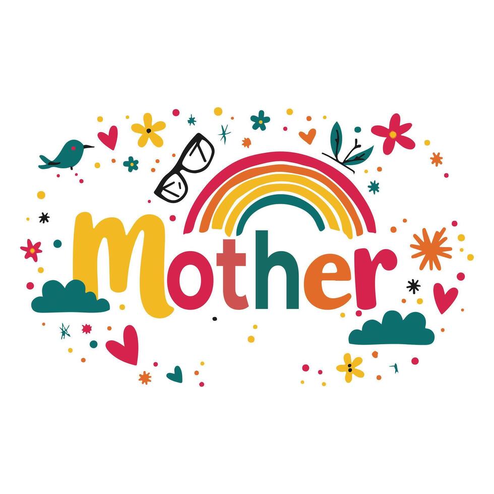 Mother's Day Celebration Colorful Rainbow Flowers and Hearts vector