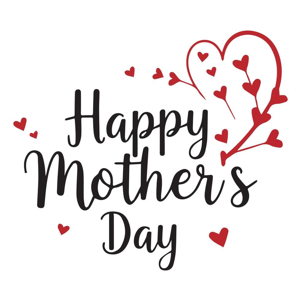 Happy Mother's Day Greeting Card with Red Hearts and Floral Design vector