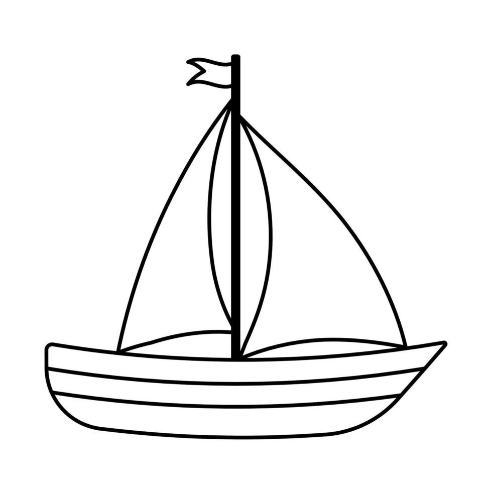 Black line ship. Icon isolated on white background. Sailing boat. vector