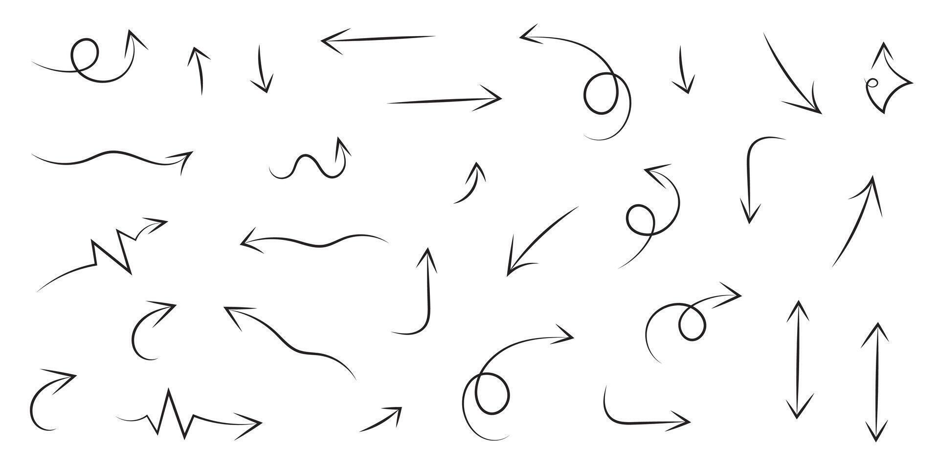 Set of hand drawn arrows. Brush drawing. Minimalistic Collection on white background. vector