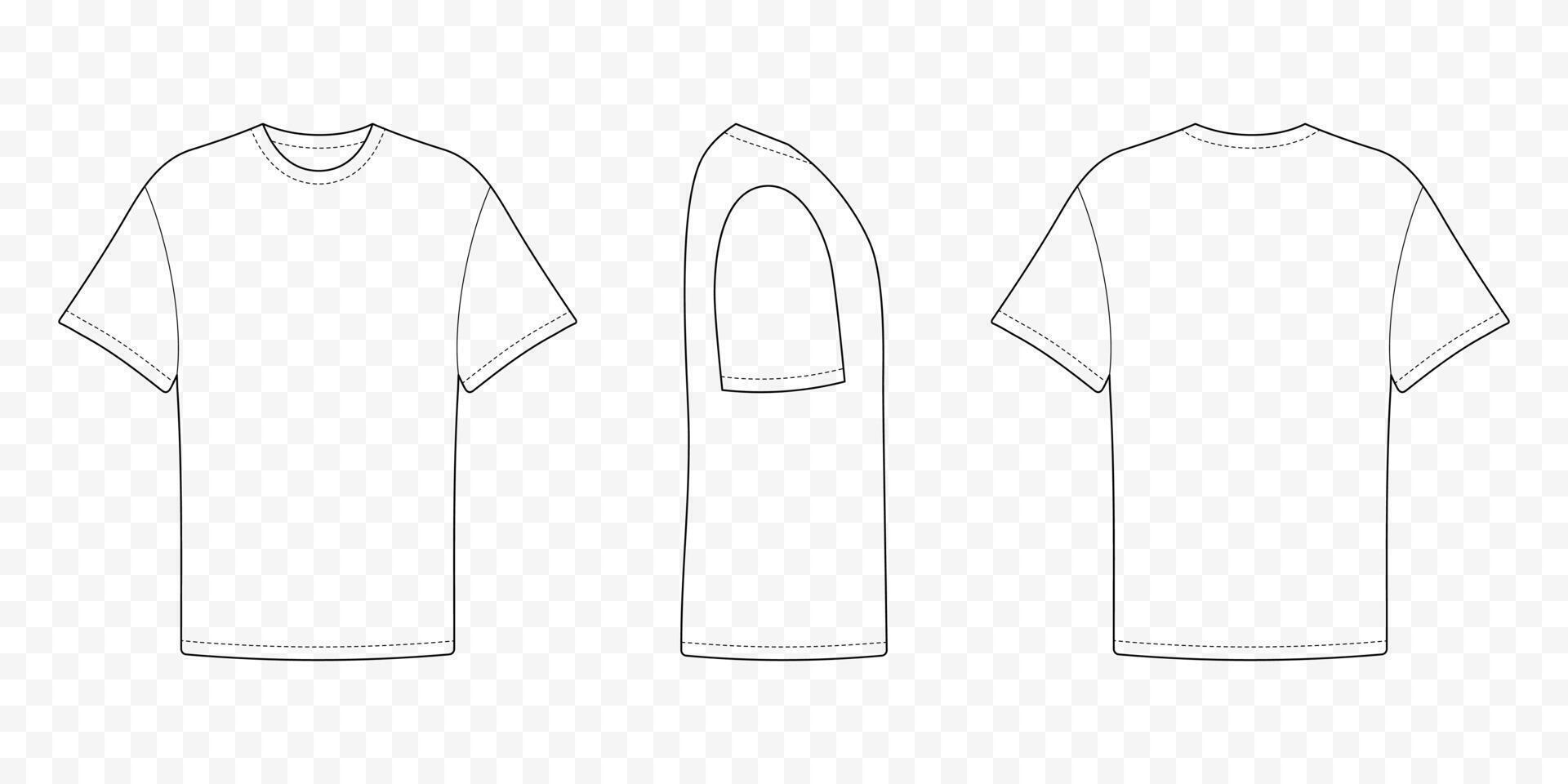 Casual long sleeve tshirt front and side back view. Outline sports shirt unisex for everyday wear and sports vector