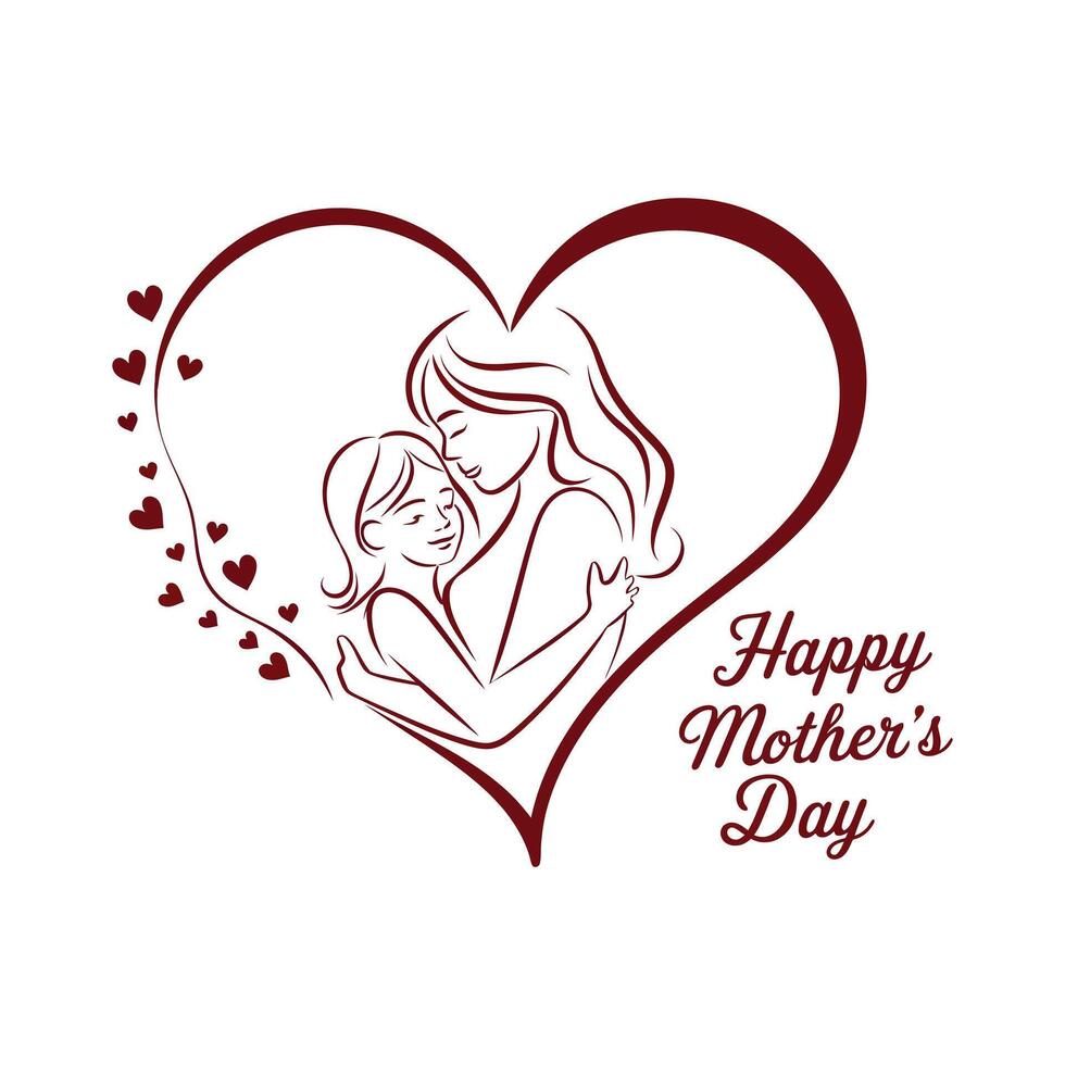Happy Mother's Day Line Art with Heart Shape vector