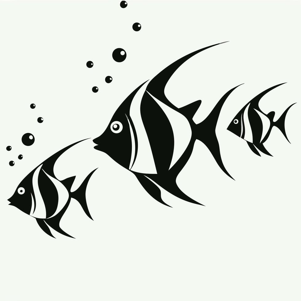Elegant Angelfish in Monochrome Hand-Drawn Black and White Sea Life Illustration vector