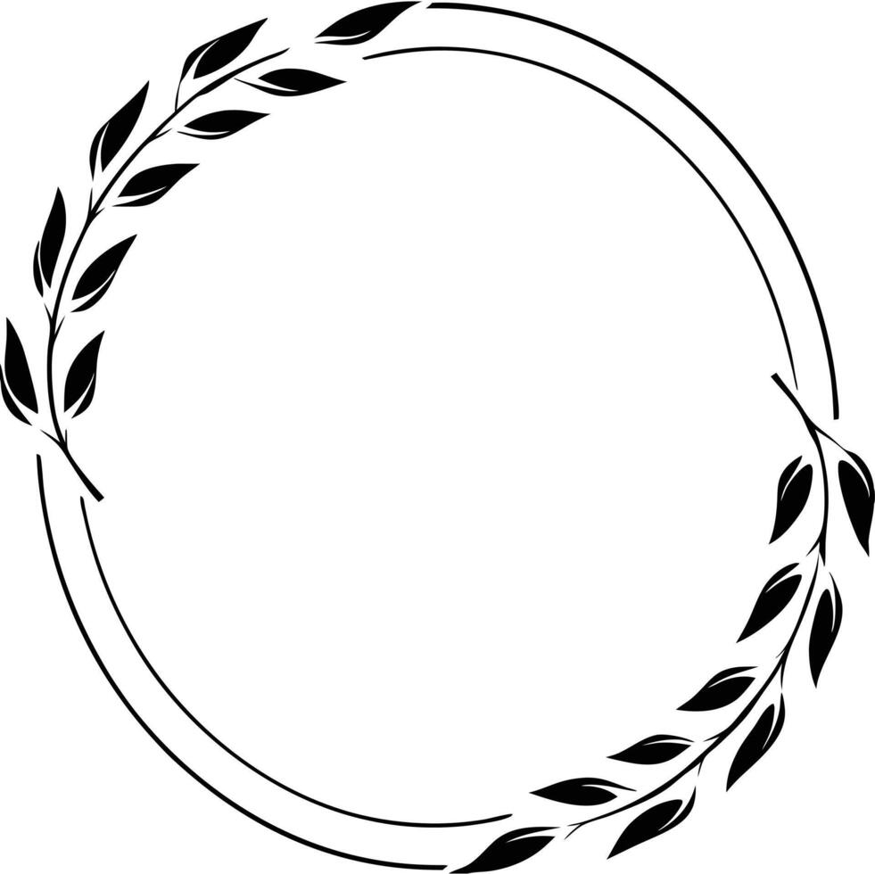 Decorative Black and White Laurel Wreath Symmetrical Circular Icon for Awards and Recognition Themes vector