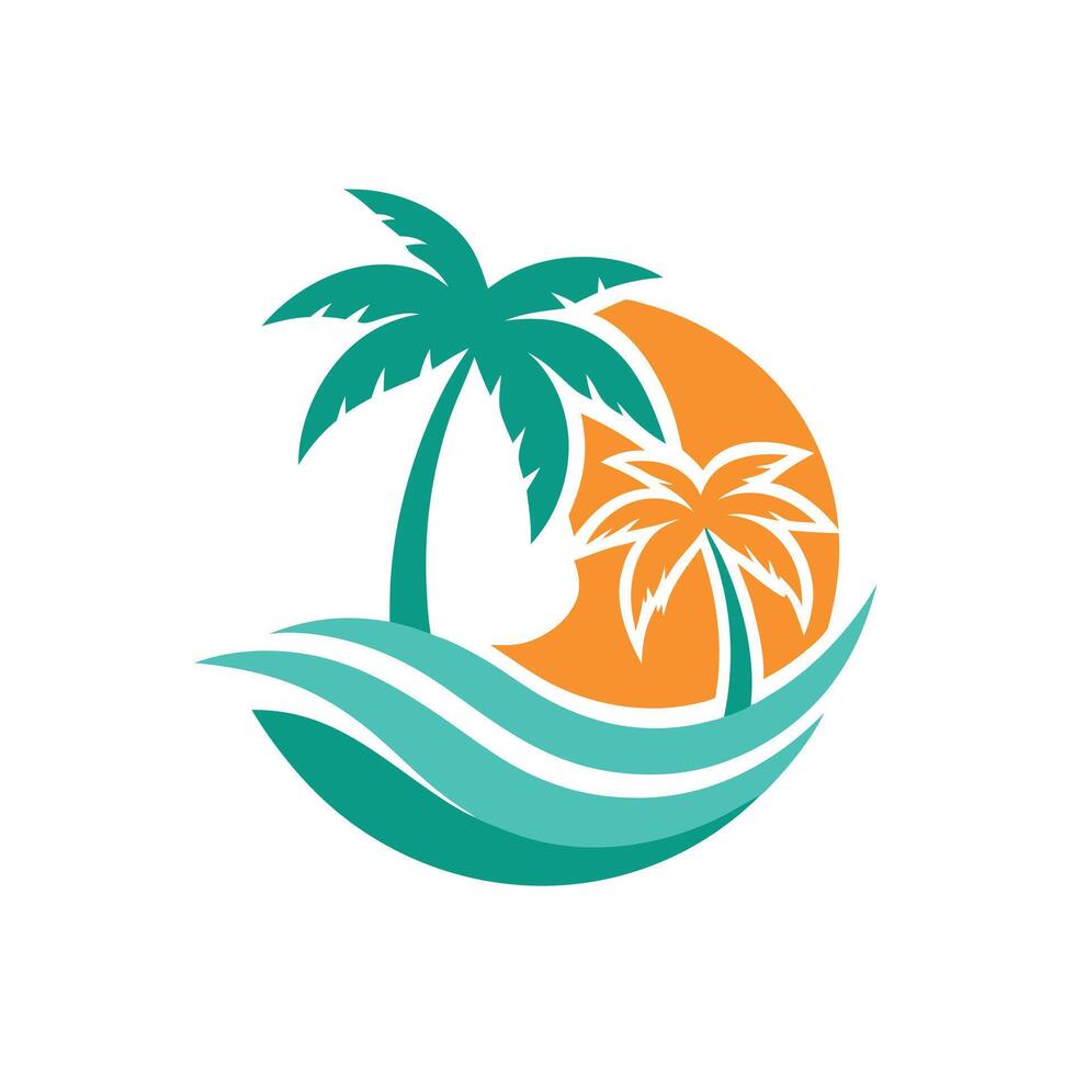 Palm Trees Against Sunset Sky with Orange Sun Peaceful Beach Silhouette Illustration vector