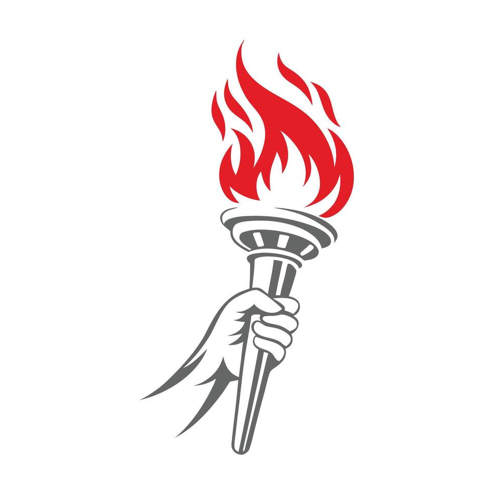 Hand and Torch Silhouette Logo Flaming Fire Design for Courage and Strength Branding vector