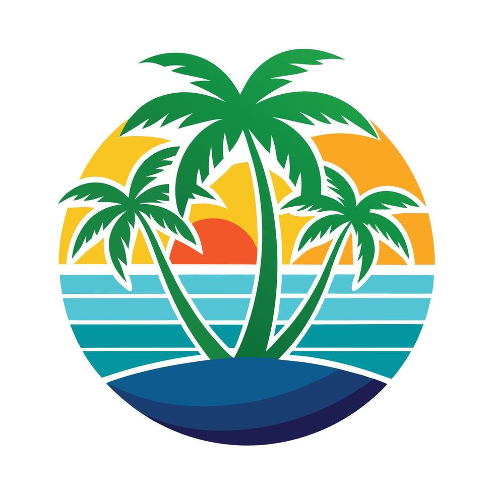 Ocean Sunset with Palm Silhouette and Warm Tones Beautiful Tropical Horizon vector