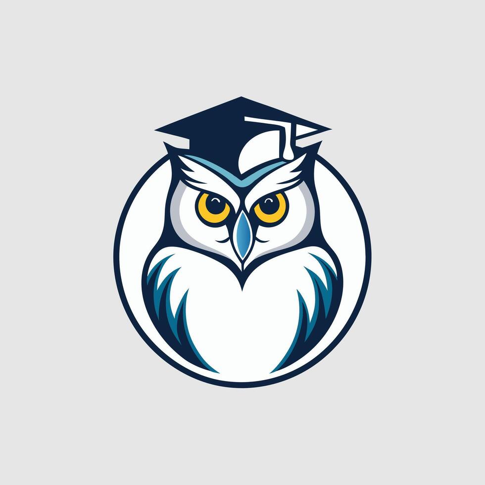 Stylized Owl Logo with Graduation Cap Circular Frame for Academic and Education Branding vector