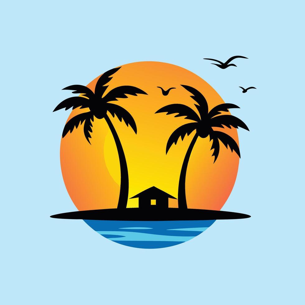 Tropical Beach Logo Minimalist Silhouette Design for Vacation, Island, and Seaside Branding vector