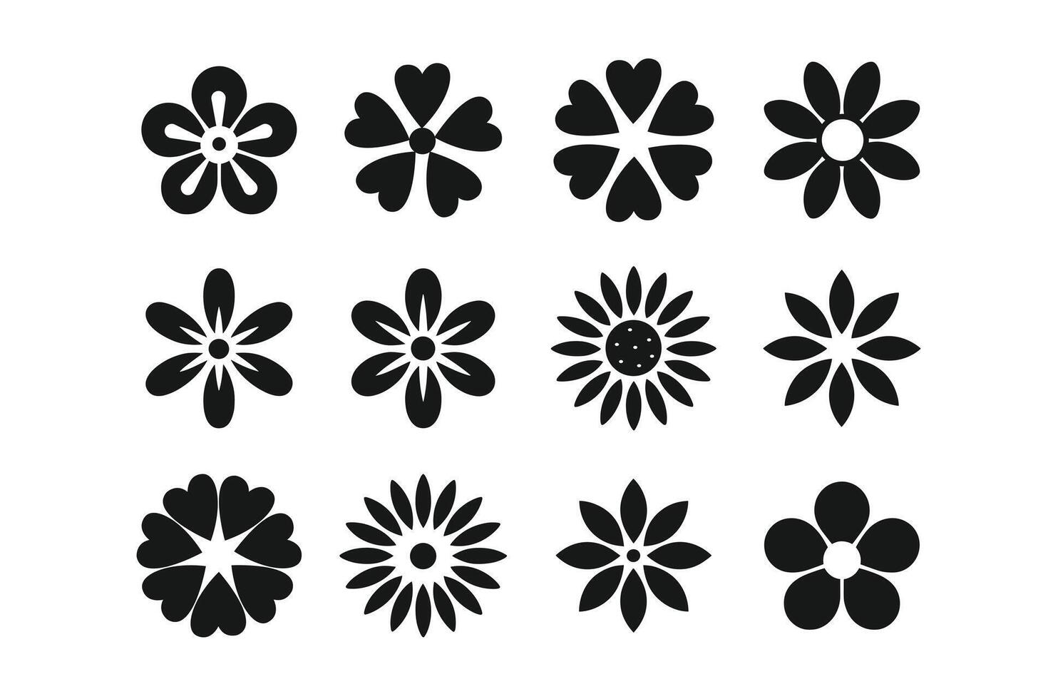 Silhouette flowers icons Set. Set of buds editable stroke symbol illustration on white background vector