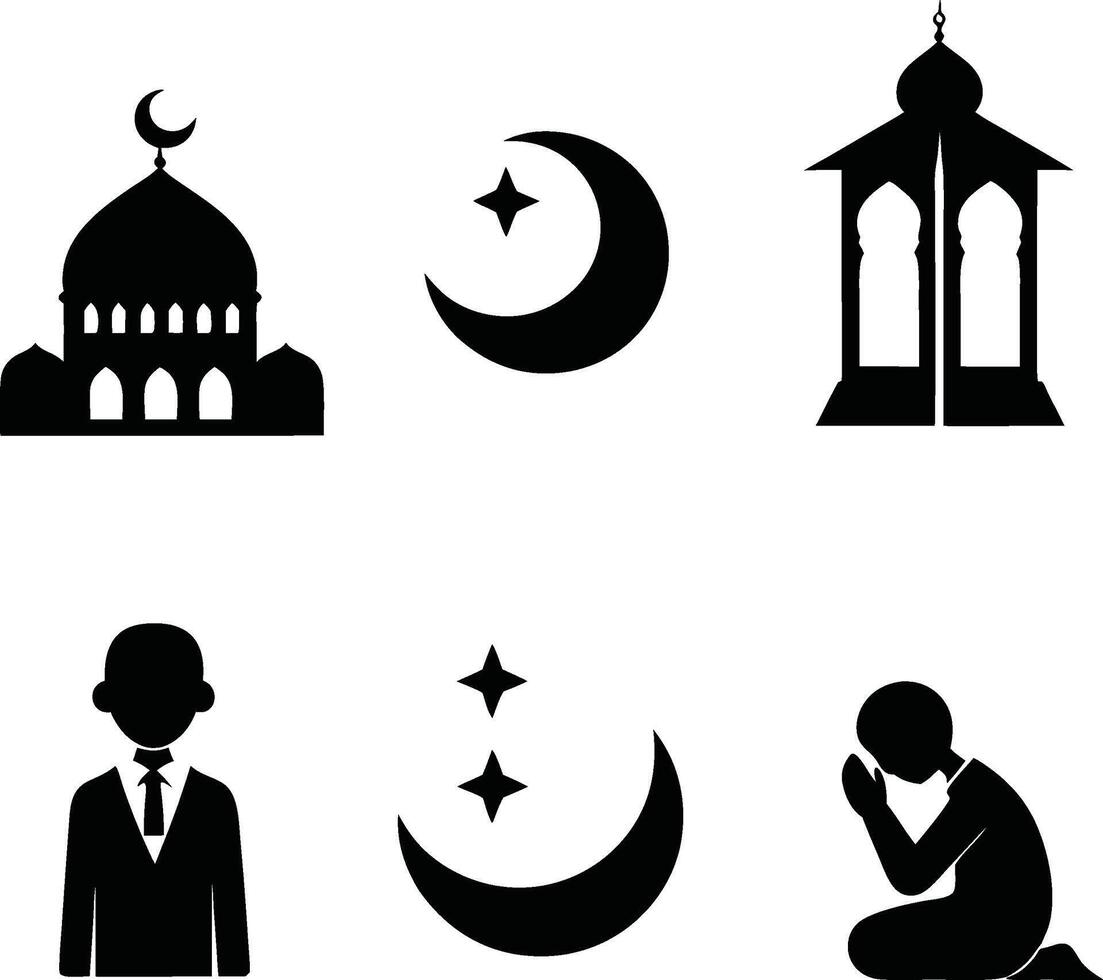 Simple Black and White Islamic Icons Set vector