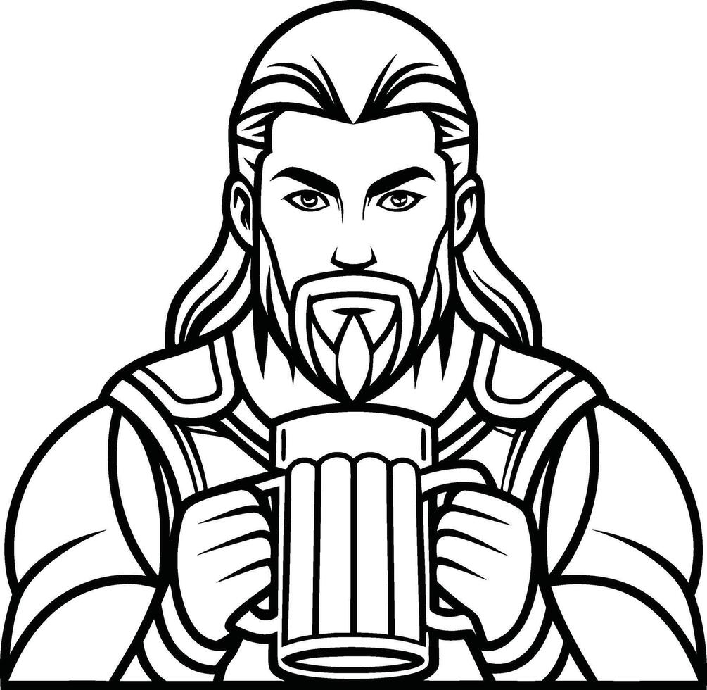 A Viking warrior enjoys a mug of ale. vector