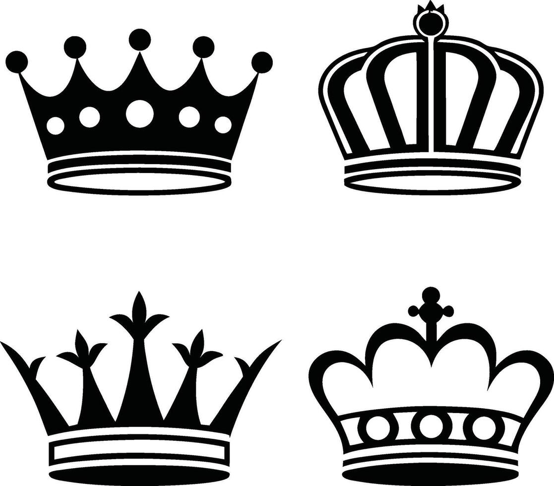 Four Crown Icons in Simple Black and White Design vector