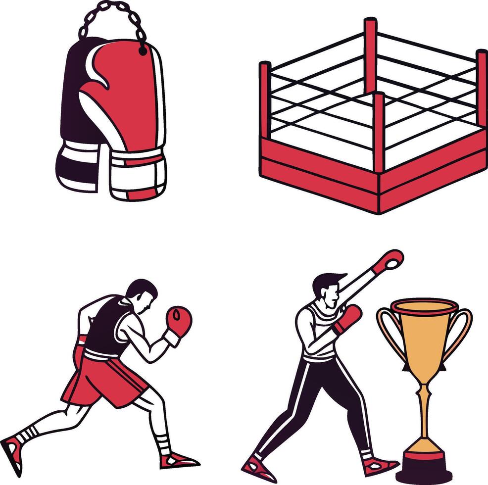 Boxing Equipment and Action Icons vector