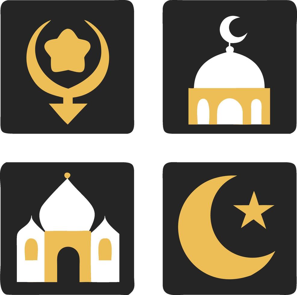 Simple Icons Representing Islam, Islam, and Muslim Faiths vector