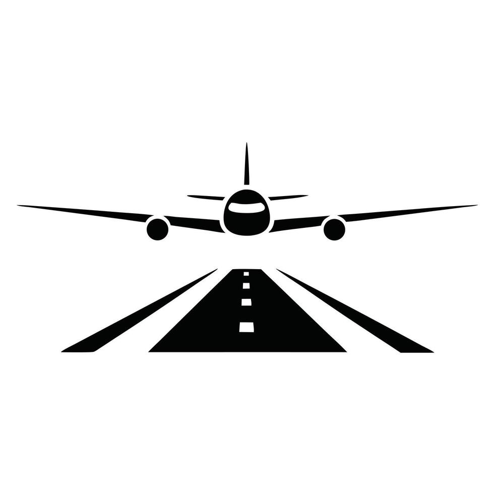 Plane On Runway Minimalist Black And White Icon vector