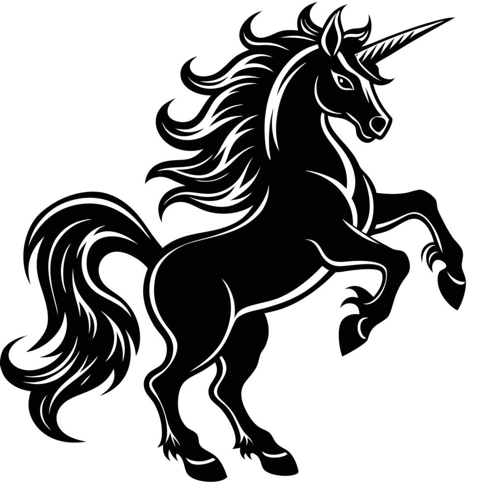 Black Unicorn Reaching Upwards Elegant Mythical Creature vector