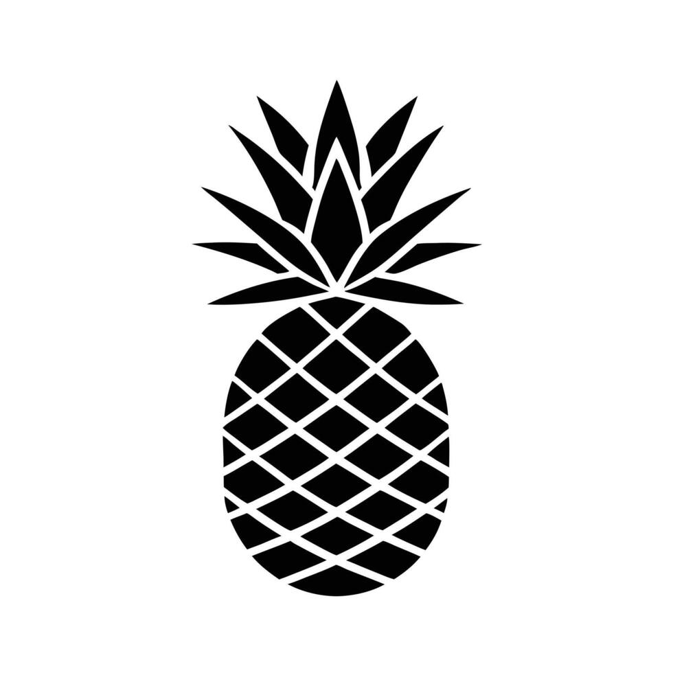Black Pineapple Silhouette On White Background Tropical Fruit Exotic Design Element vector