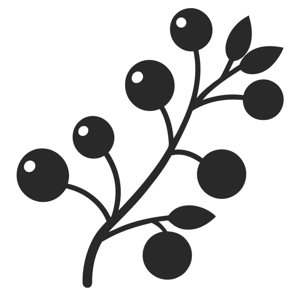Berry Branch Silhouette With Leaves Simple Botanical Illustration Isolated vector