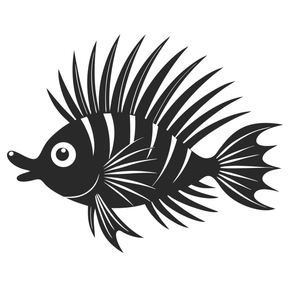 Cartoon Lionfish Silhouette Black And White Spiky Fish Illustration vector
