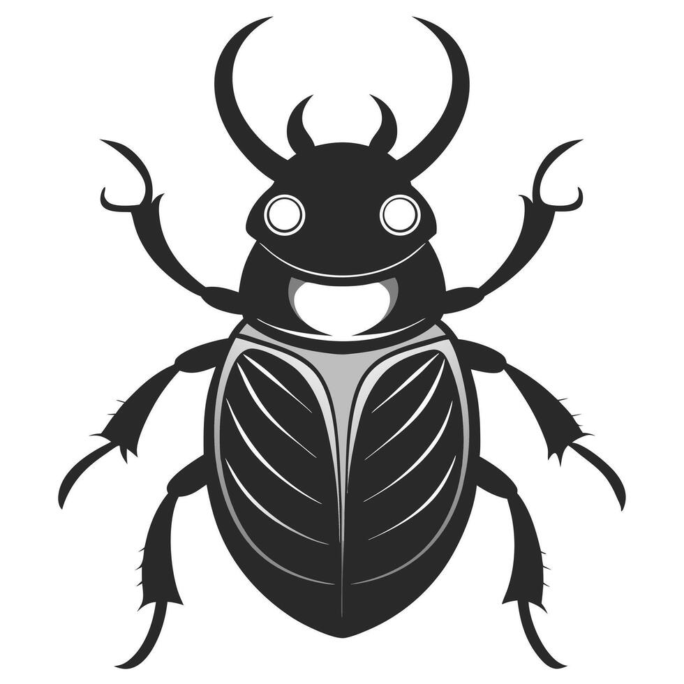 Illustration Of A Scarab Beetle With Exaggerated Features In Black And White vector