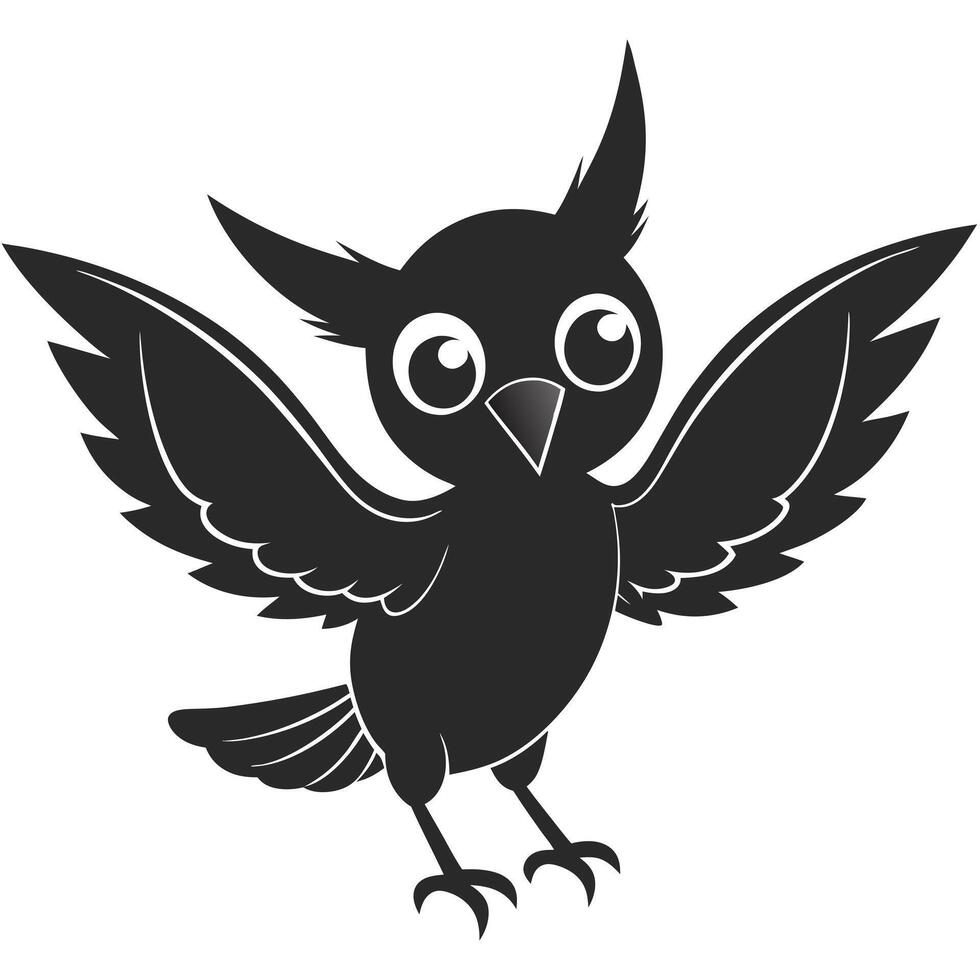 Cartoon Owl Illustration With Wings Spread In Flight Simple Icon Design vector