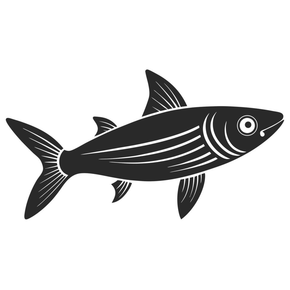 Monochrome Fish Silhouette With Detailed Fins Tail And Stripes Digital Illustration vector