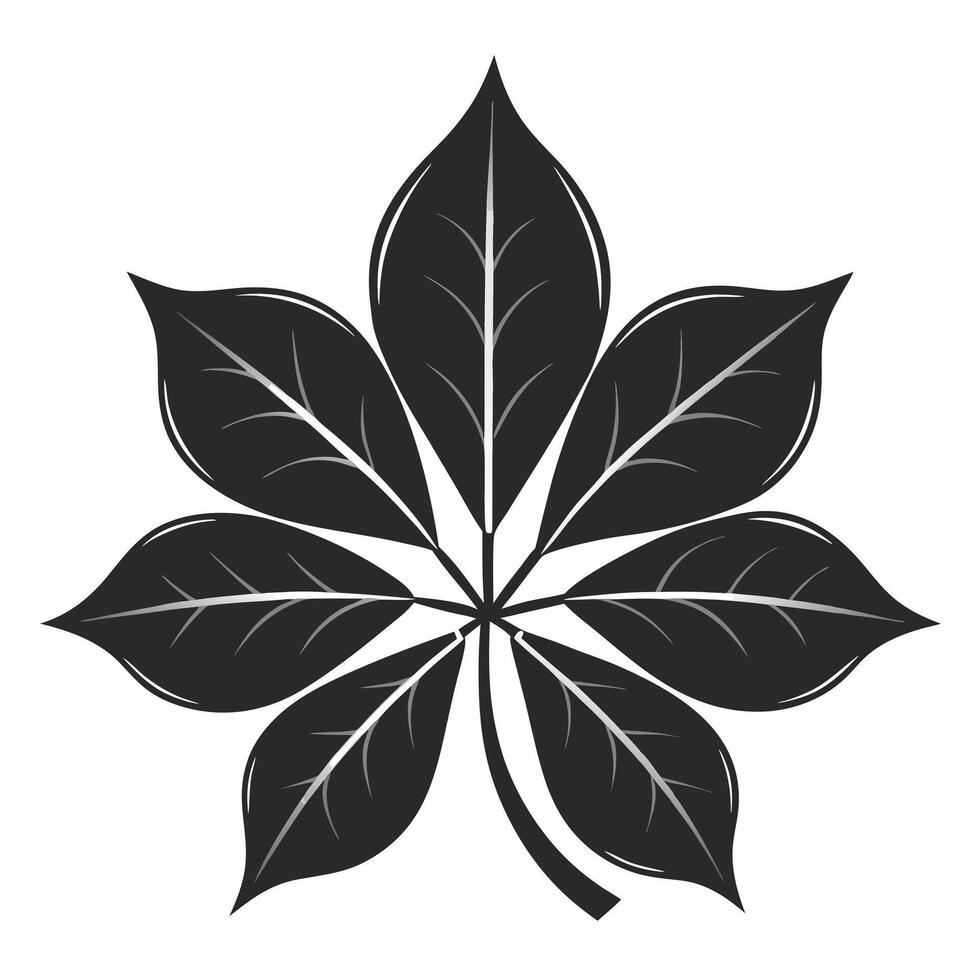 Illustration Of A Chestnut Leaf In Black And White Minimalist Design vector