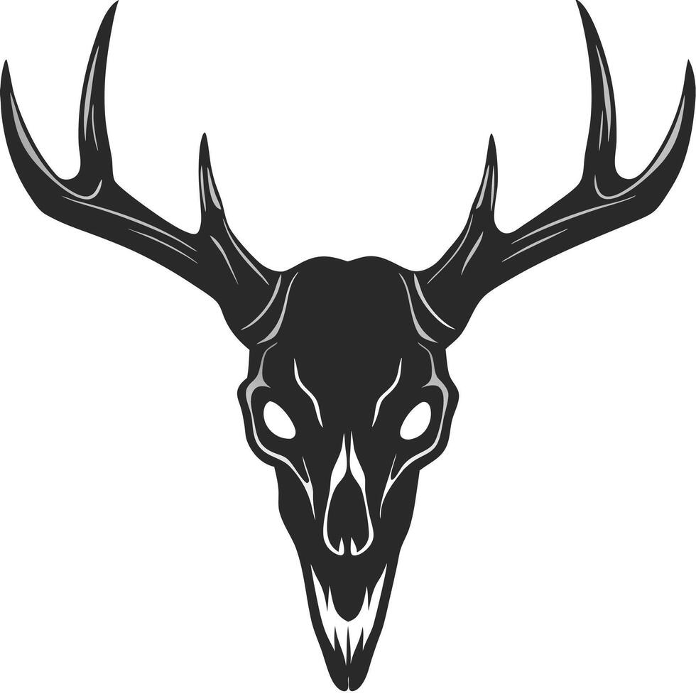 Isolated Silhouette Illustration Of A Deer Skull With Antlers For Halloween vector