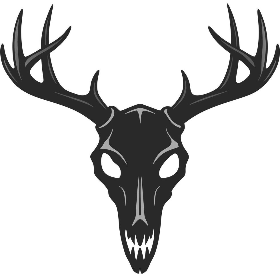 Dark Deer Skull Illustration With Antlers For Tattoo Design And Gothic Art vector