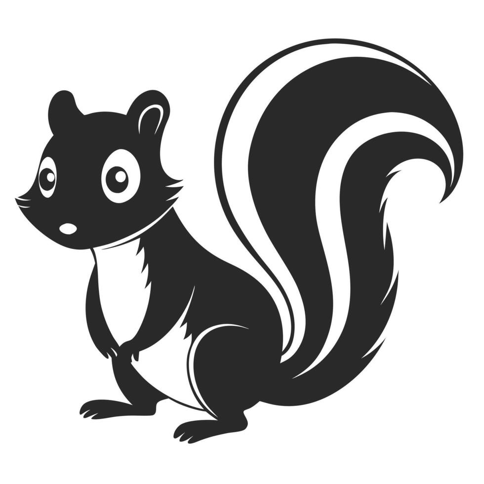 Cartoon Skunk Illustration Cute Animal Icon Wildlife Design Black And White vector