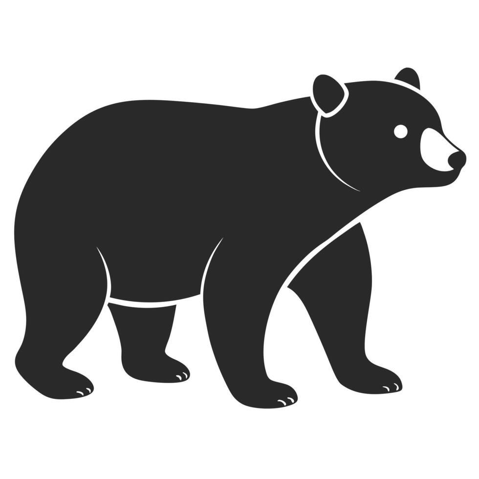 Minimalist Illustration Of A Black Bear Silhouette Standing On White Background vector