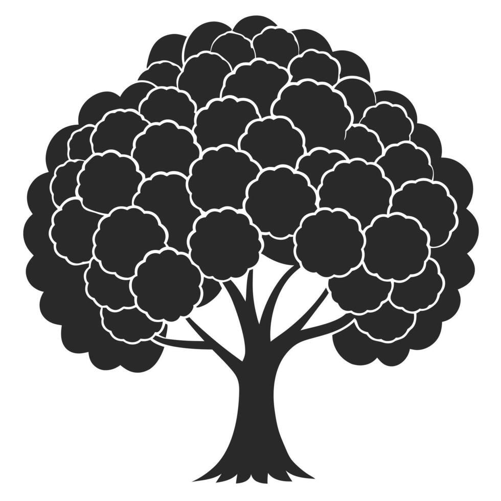 Monochrome Graphic Tree Illustration With Full Rounded Foliage In Black And White vector