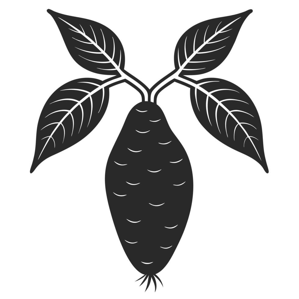 Black And White Silhouette Of Jicama Root Vegetable With Leafy Plant vector